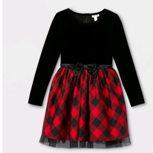 Girls' Velour Buffalo Check Long Sleeve Dress - Cat & Jack Red/Black